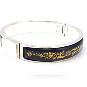 AUTHENTIC HERMES Clic Clac Bangle Bracelet Silver/Black White Metal/Enamel
